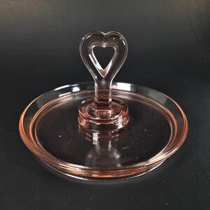 Vintage L.E. Smith Pink Center Heart Handle Tidbit Bon-Bon Tray